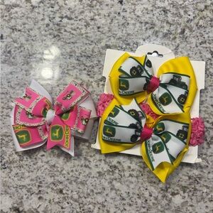 John Deere Kids Hair Bow Trio - Pink, Yellow, White